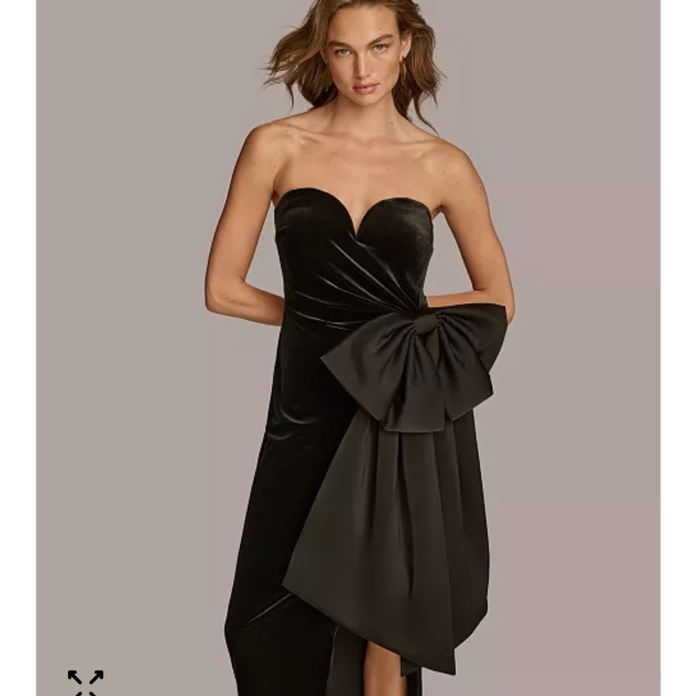 Donna Karan Black Asymmetrical Bustier Cocktail Gown